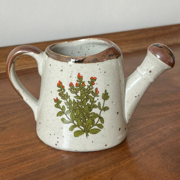 Vintage Takahashi 3.5" Stoneware Watering Can Japan Mini Speckled Floral Flowers - Picture 3 of 9